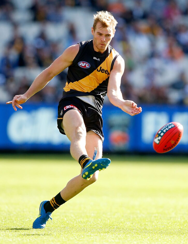 AFL 2015 Rd 05 - Richmond v Geelong David Astbury of the Tigers in action during the 2015 AFL Round 05 match between the Richmond Tigers and the Geelong Cats at the MCG, Melbourne on May 02, 2015. (Photo: Justine Walker/AFL Media)